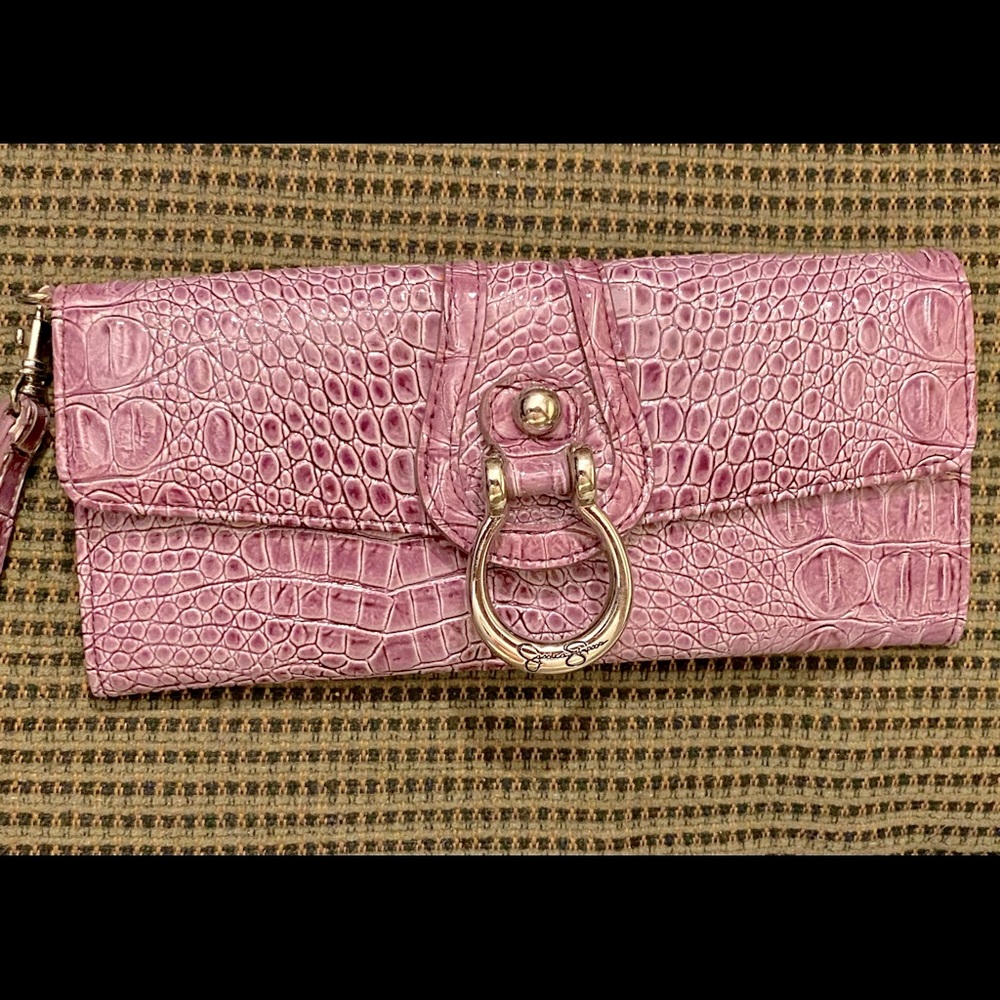 Jessica Simpson purple faux crocodile clutch!